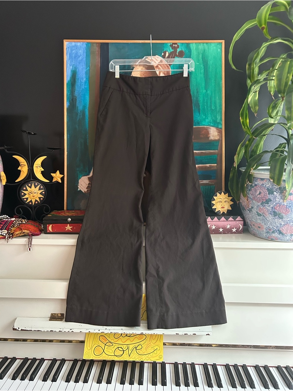 Suzy Shier Black Pinstripe Wide Leg Dress Pants Women’s Size 3/4 Y2K